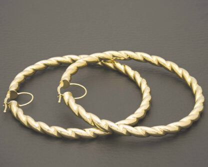9ct Yellow Gold Swirly Hoop Earrings - Image 4