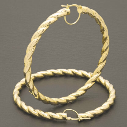 9ct Yellow Gold Swirly Hoop Earrings - Image 2