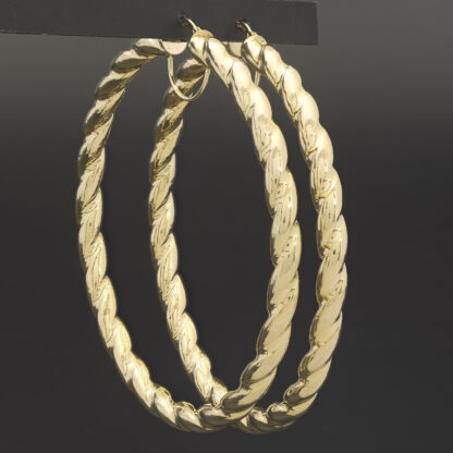 9ct Yellow Gold Swirly Hoop Earrings - Image 3