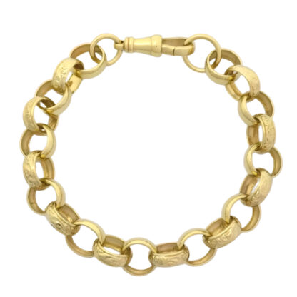 9ct Yellow Gold Patterned Belcher Bracelet 8.5" 12mm