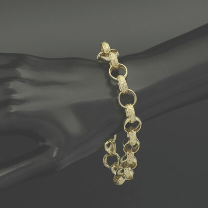 9ct Yellow Gold Patterned Belcher Bracelet 8.5" 12mm - Image 3