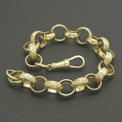 9ct Yellow Gold Patterned Belcher Bracelet 8.5" 12mm - Image 2
