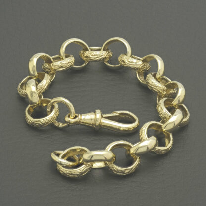 9ct Yellow Gold Patterned Belcher Bracelet 7" 11mm - Image 2