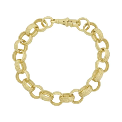 9ct Yellow Gold Patterned Belcher Bracelet 8.5" 12mm