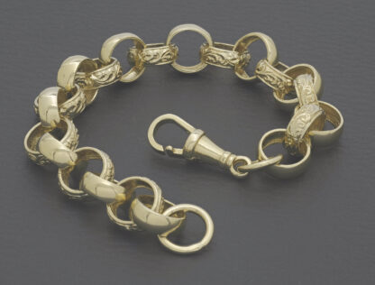 9ct Yellow Gold Patterned Belcher Bracelet 8.5" 12mm - Image 4