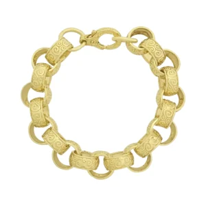 9ct Yellow Gold Patterned Belcher Bracelet 9&#8243; 13.5mm