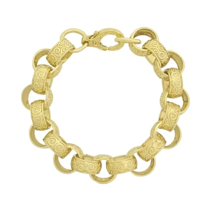 9ct Yellow Gold Patterned Belcher Bracelet 9" 13.5mm