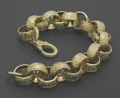 9ct Yellow Gold Patterned Belcher Bracelet 9" 13.5mm - Image 2