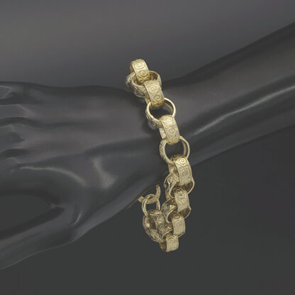 9ct Yellow Gold Patterned Belcher Bracelet 9" 13.5mm - Image 3