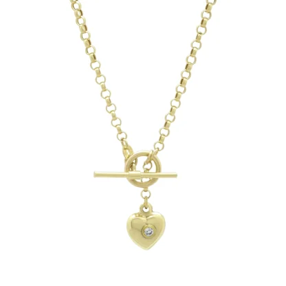 9ct Yellow Gold Belcher Chain With T-Bar & Heart Pendant 18" 3mm