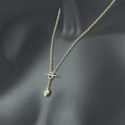 9ct Yellow Gold Belcher Chain With T-Bar & Heart Pendant 18" 3mm - Image 5