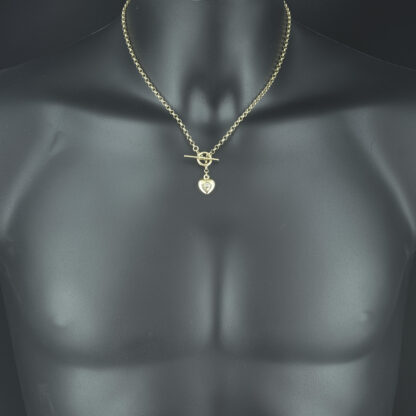 9ct Yellow Gold Belcher Chain With T-Bar & Heart Pendant 18" 3mm - Image 4