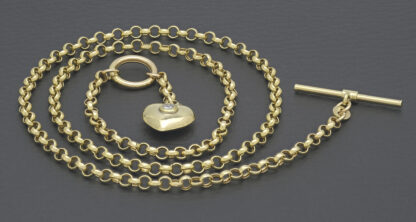 9ct Yellow Gold Belcher Chain With T-Bar & Heart Pendant 18" 3mm - Image 2