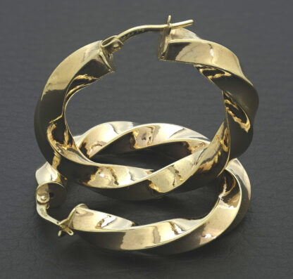 9ct Yellow Gold Twirl Hoop Earrings - Image 4