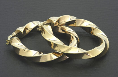 9ct Yellow Gold Twirl Hoop Earrings - Image 3
