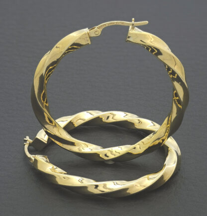 9ct Yellow Gold Twirl Hoop Earrings - Image 4
