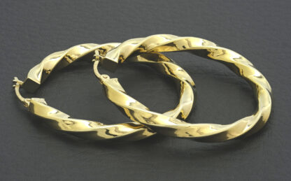 9ct Yellow Gold Twirl Hoop Earrings - Image 3