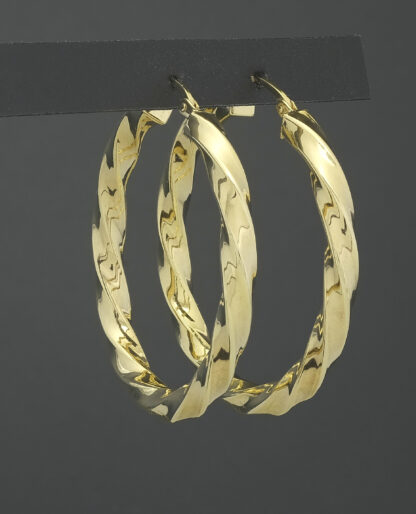 9ct Yellow Gold Twirl Hoop Earrings - Image 2