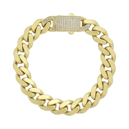 14ct Yellow Gold Gemstone Curb Bracelet 7.5" 11mm
