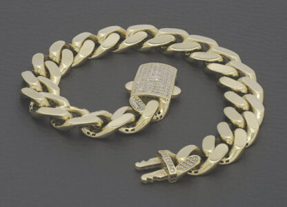 14ct Yellow Gold Gemstone Curb Bracelet 7.5" 11mm - Image 4