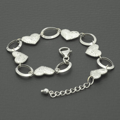 9ct White Gold Heart Link Bracelet 7" 9.5mm - Image 2