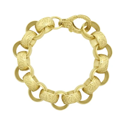 9ct Yellow Gold Patterned Belcher Bracelet 9.5" 18mm