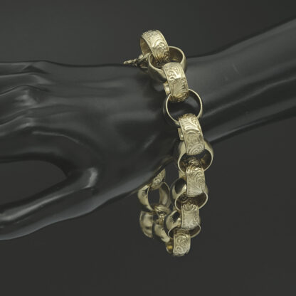 9ct Yellow Gold Patterned Belcher Bracelet 9.5" 18mm - Image 3