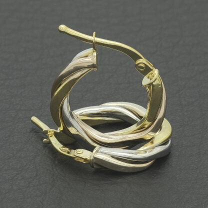 9ct Yellow & White Gold Creole Earrings - Image 4
