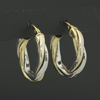 9ct Yellow & White Gold Creole Earrings - Image 2