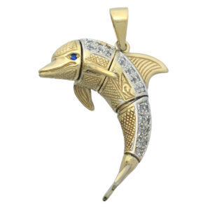 9ct Yellow Gold Gemstone Dolphin Pendant