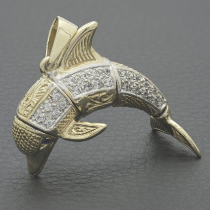 9ct Yellow Gold Gemstone Dolphin Pendant - Image 4