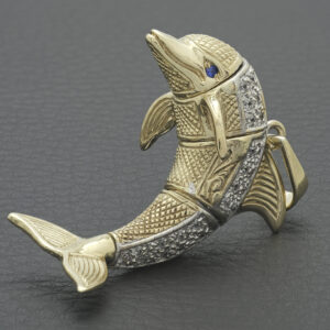 9ct Yellow Gold Gemstone Dolphin Pendant