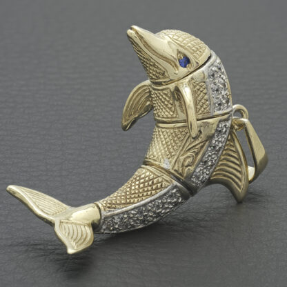 9ct Yellow Gold Gemstone Dolphin Pendant - Image 3