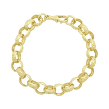 9ct Yellow Gold Patterned Belcher Bracelet 8'' 11mm