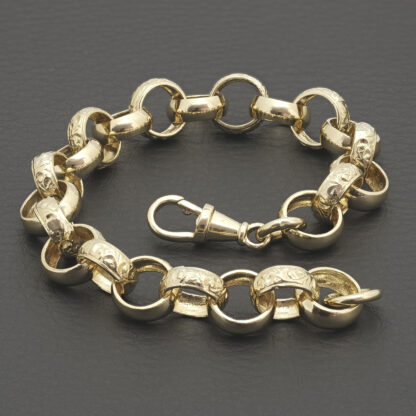 9ct Yellow Gold Patterned Belcher Bracelet 8'' 11mm - Image 3