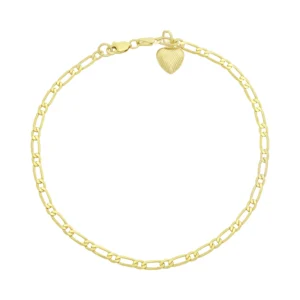 9ct Yellow Gold Curb Bracelet With Heart Pendant 9&#8243; 3mm