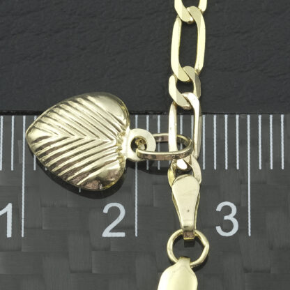 9ct Yellow Gold Curb Bracelet With Heart Pendant 9" 3mm - Image 2