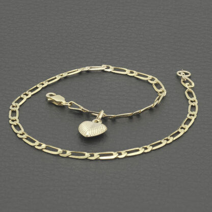 9ct Yellow Gold Curb Bracelet With Heart Pendant 9" 3mm - Image 3