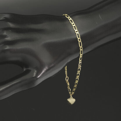 9ct Yellow Gold Curb Bracelet With Heart Pendant 9" 3mm - Image 4