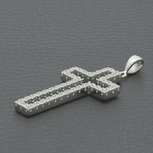 9ct White Gold Gemstone Cross Pendant