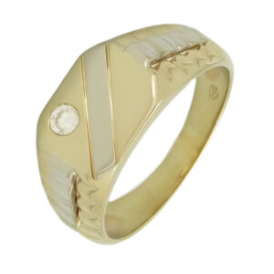 14ct Yellow Gold Moissanite Watch Strap Signet Ring