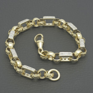 9ct Yellow Gold Gemstone Gypsy Link Bracelet 9″ 8mm