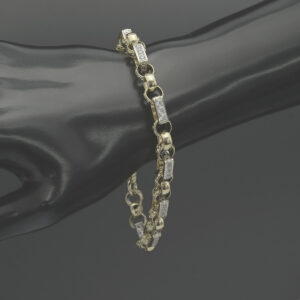 9ct Yellow Gold Gemstone Gypsy Link Bracelet 9″ 8mm