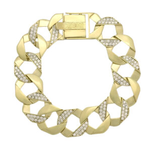 9ct Yellow Gold Gemstone Curb Bracelet 7&#8243; 17mm
