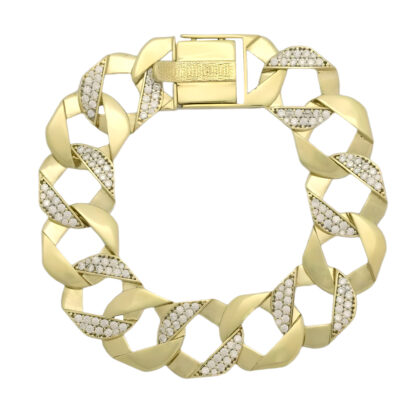 9ct Yellow Gold Gemstone Curb Bracelet 7" 17mm