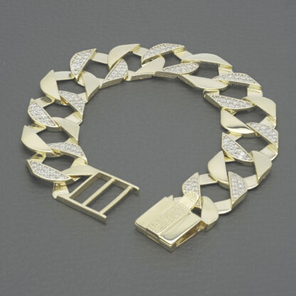 9ct Yellow Gold Gemstone Curb Bracelet 7" 17mm - Image 2