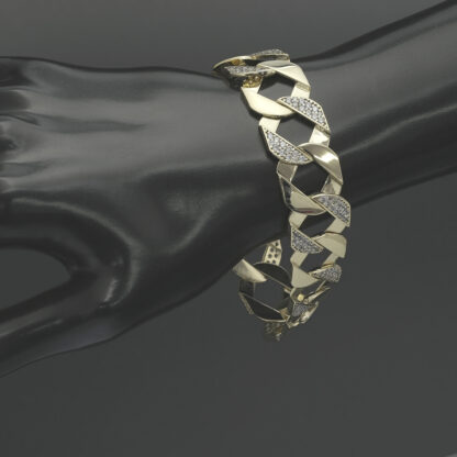 9ct Yellow Gold Gemstone Curb Bracelet 7" 17mm - Image 3