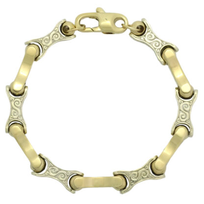 9ct Yellow And White Gold Fancy Link Bracelet 9" 10mm
