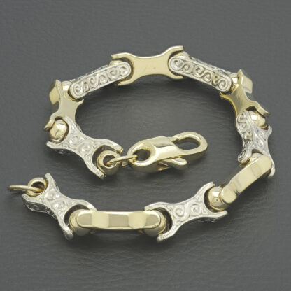 9ct Yellow And White Gold Fancy Link Bracelet 9" 10mm - Image 2