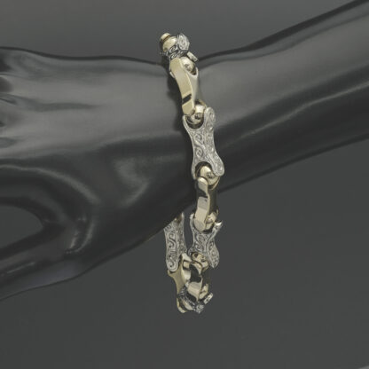 9ct Yellow And White Gold Fancy Link Bracelet 9" 10mm - Image 3